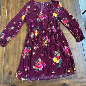 Old Navy Burgundy Floral Midi Dress